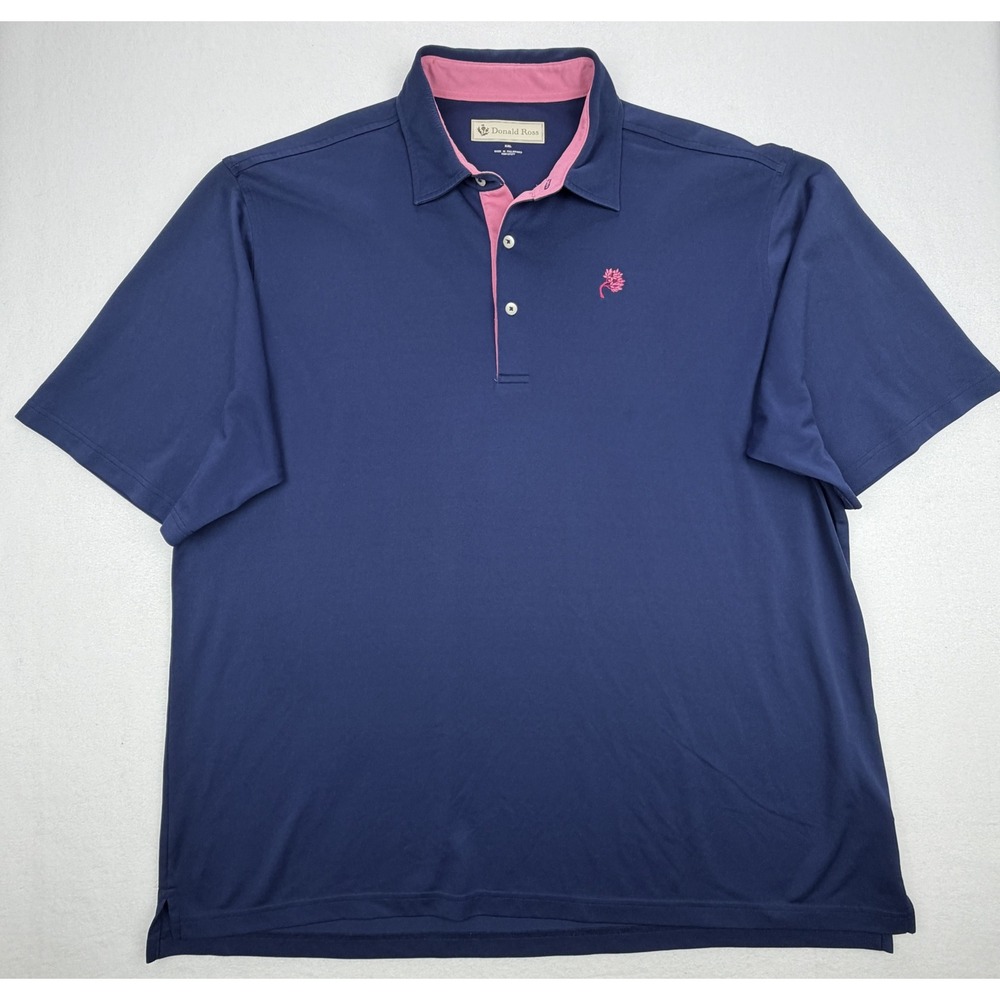 Donald Ross Mens XXL Navy Blue Pink Trim Performance Golf Polo Shirt RN127277